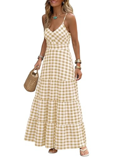 Caracilia Summer Maxi Dresses for Women Spaghetti Strap Back Smocked A Line V Neck Casual Long Dr... | Amazon (US)