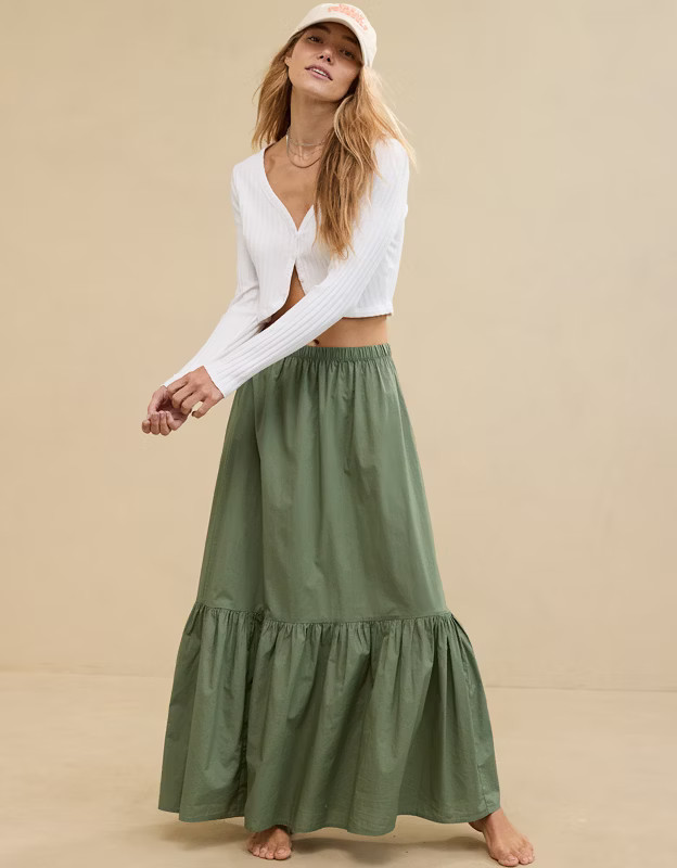 Aerie Poplin Tiered Maxi Skirt | Aerie