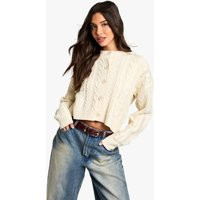 Womens Cable Knitted Cardigan - White - S | boohoo (US & Canada)