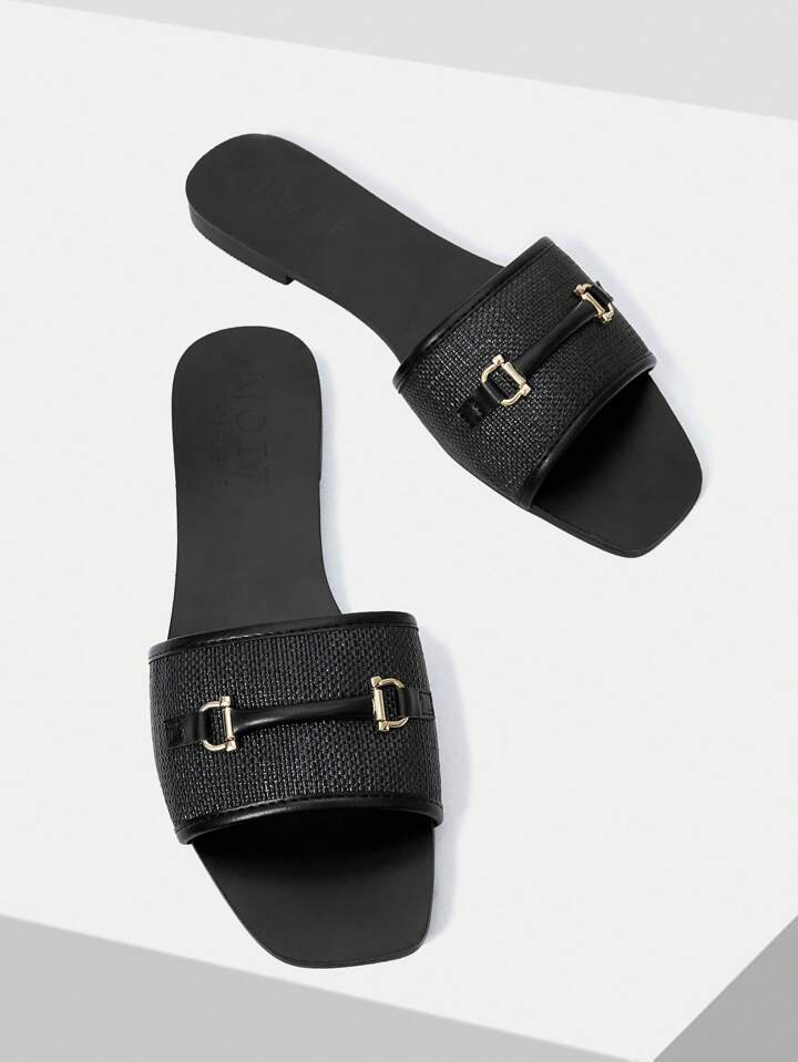 MOTF PREMIUM SANDALIAS PLANAS TEJIDAS CON HEBILLA DE CABALLO PARA VACACIONES, PARA VERANO, NAVIDAD, OTOÑO, AÑO NUEVO, DÍA DE LOS ENAMORADOS | SHEIN
