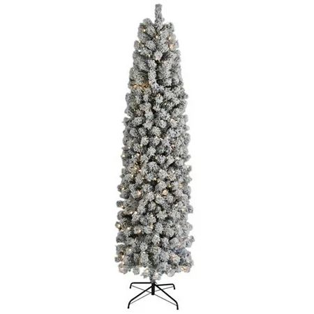 Winado 7.5 ft Pre-lit Slim Pencil Christmas Tree - Flocked Decoration Artificial Xmas Tree in Green  | Walmart (US)