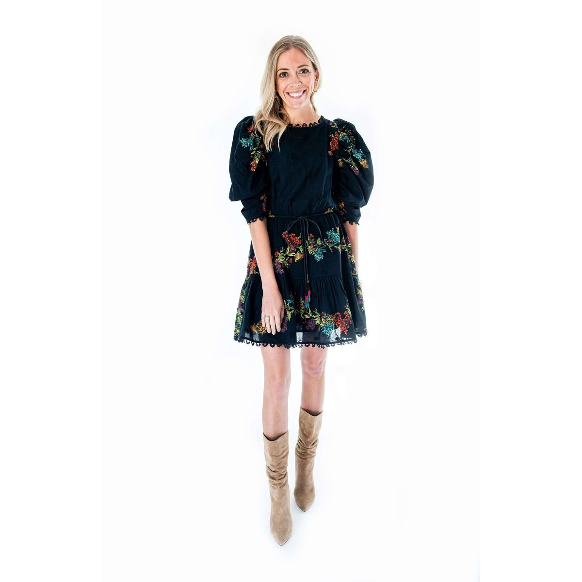 Farm Rio Louise Floral Black Mini Dress | Minette