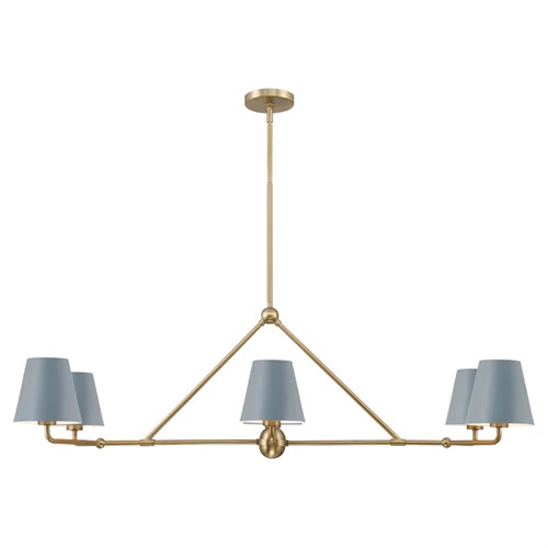 Isaiah Updated Traditional Blue Steel Shade 6 Light Linear Chandelier | Kathy Kuo Home
