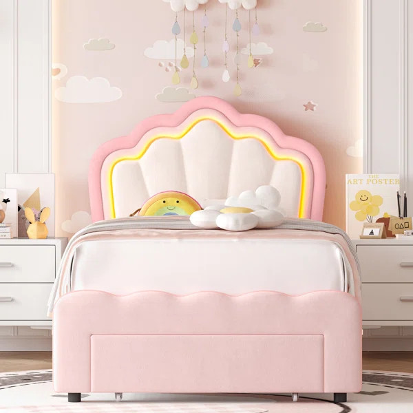 Avalie Upholstered LED Bed with Drawer & Adjustable Headboard, Kids Beds | Wayfair North America