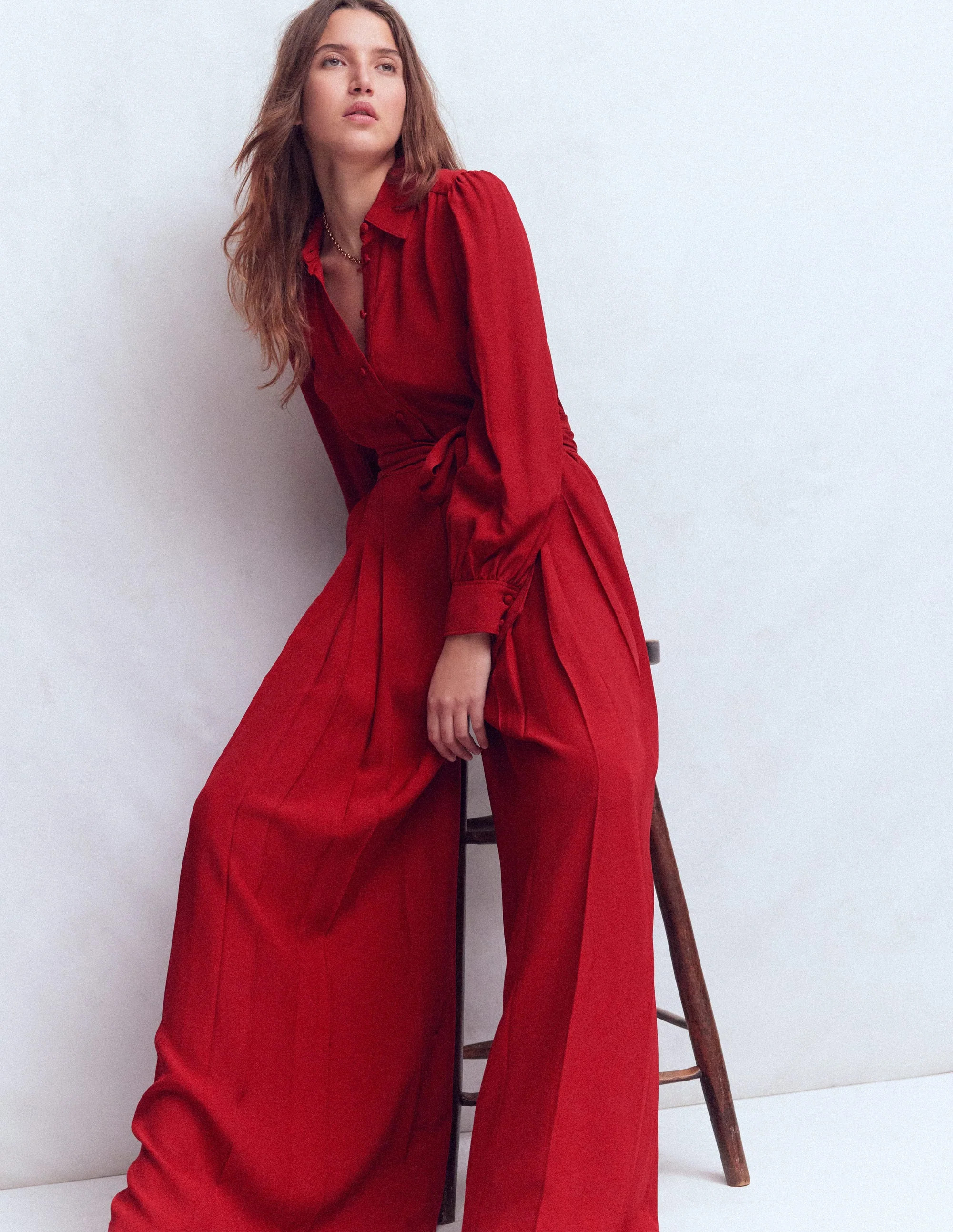 Button Up Palazzo Jumpsuit-Crimson Red | Boden UK