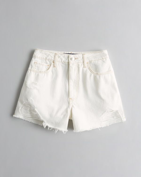 Women's Ultra High-Rise Ripped White Vintage Relaxed Denim Mom Short | Women's Bottoms | Holliste... | Hollister (US)