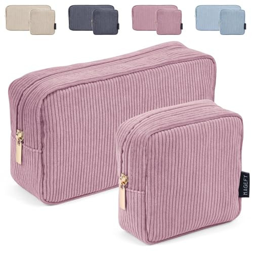 MAGEFY Makeup Bag for Purse, 2 Pcs Corduroy Cosmetic Bag for Women Small Travel Makeup Pouch with Zipper(Pink) | Amazon (US)