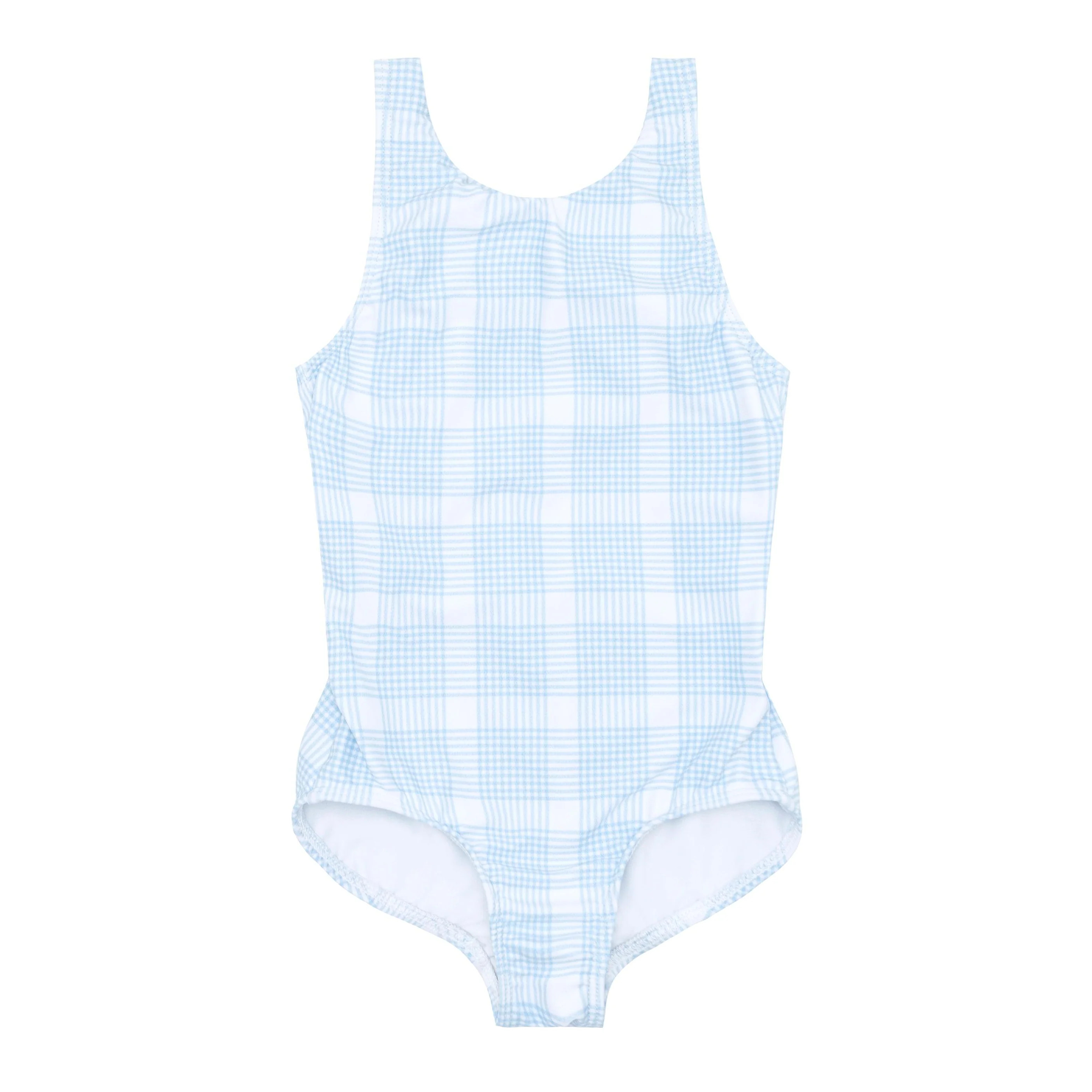 girls sunwashed plaid double bow one piece | minnow