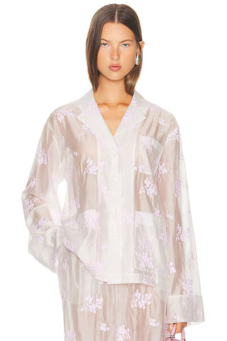 Pajama Top in Cherry Blossom Embroidery | FWRD 