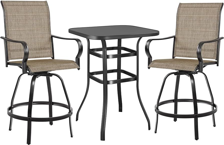 Yaheetech 3 Pcs Outdoor Patio Bar Stools Swivel Bistro Set, Bar Chairs and Table All Weather Furn... | Amazon (US)