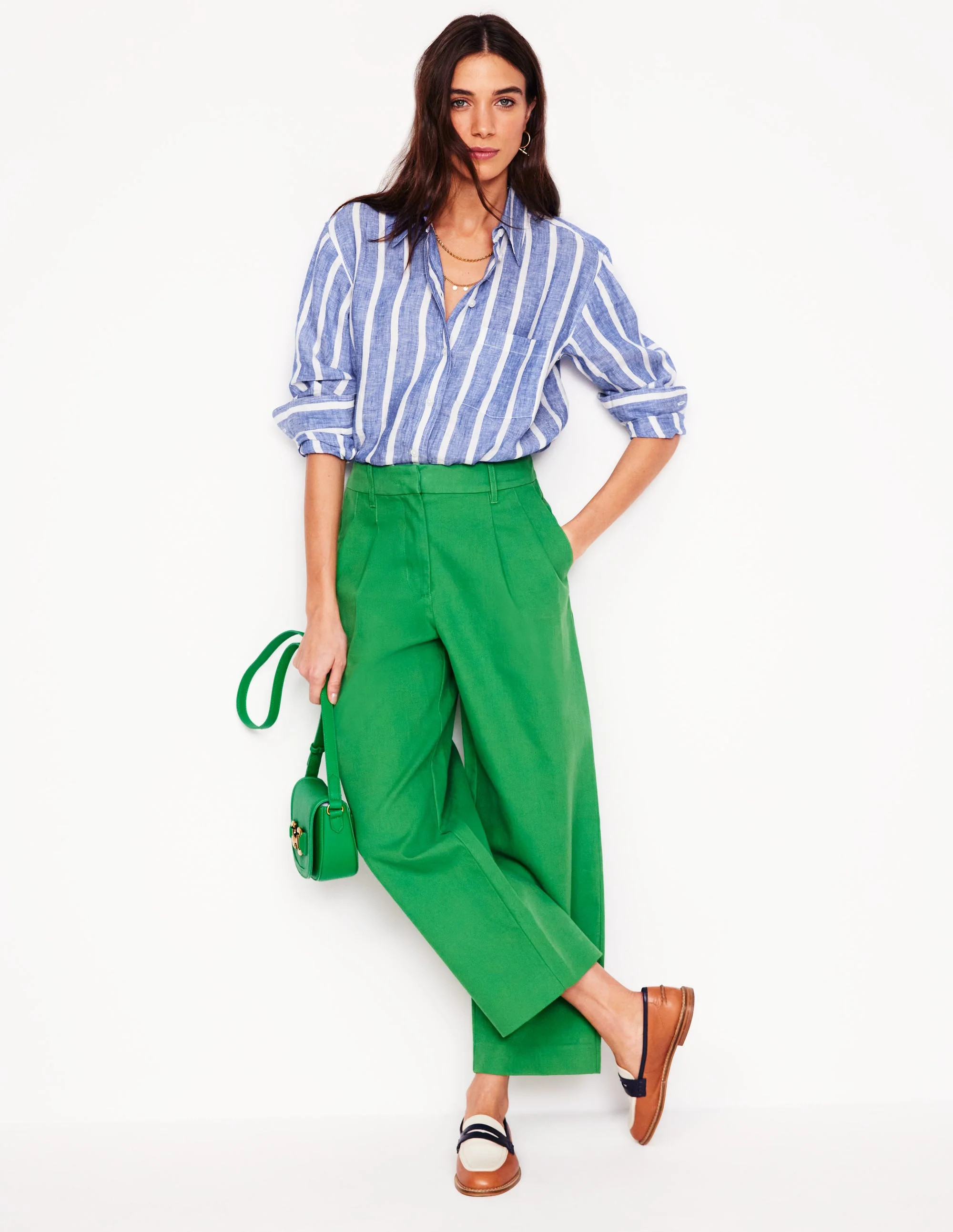 Sadie Relaxed Linen Shirt-Bright Blue Woven Breton | Boden UK
