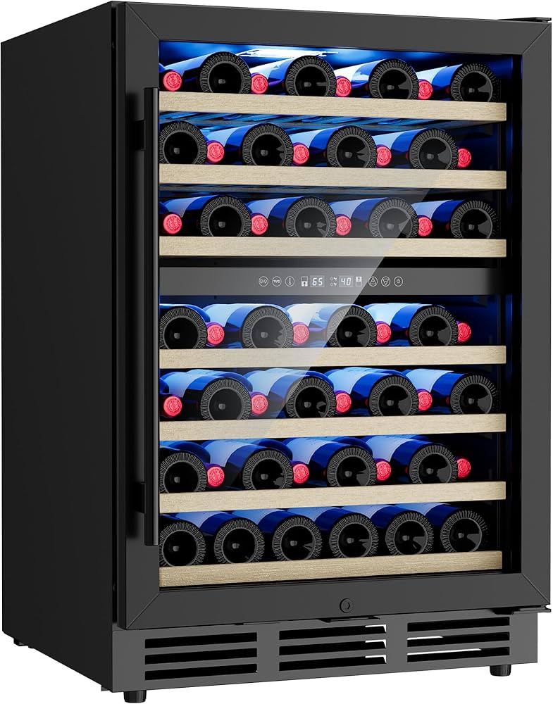 24 Inch Dual Zone Wine Fridge, 55-Bottle Wine Fridge Under Counter with Glass Door for Built-In o... | Amazon (US)