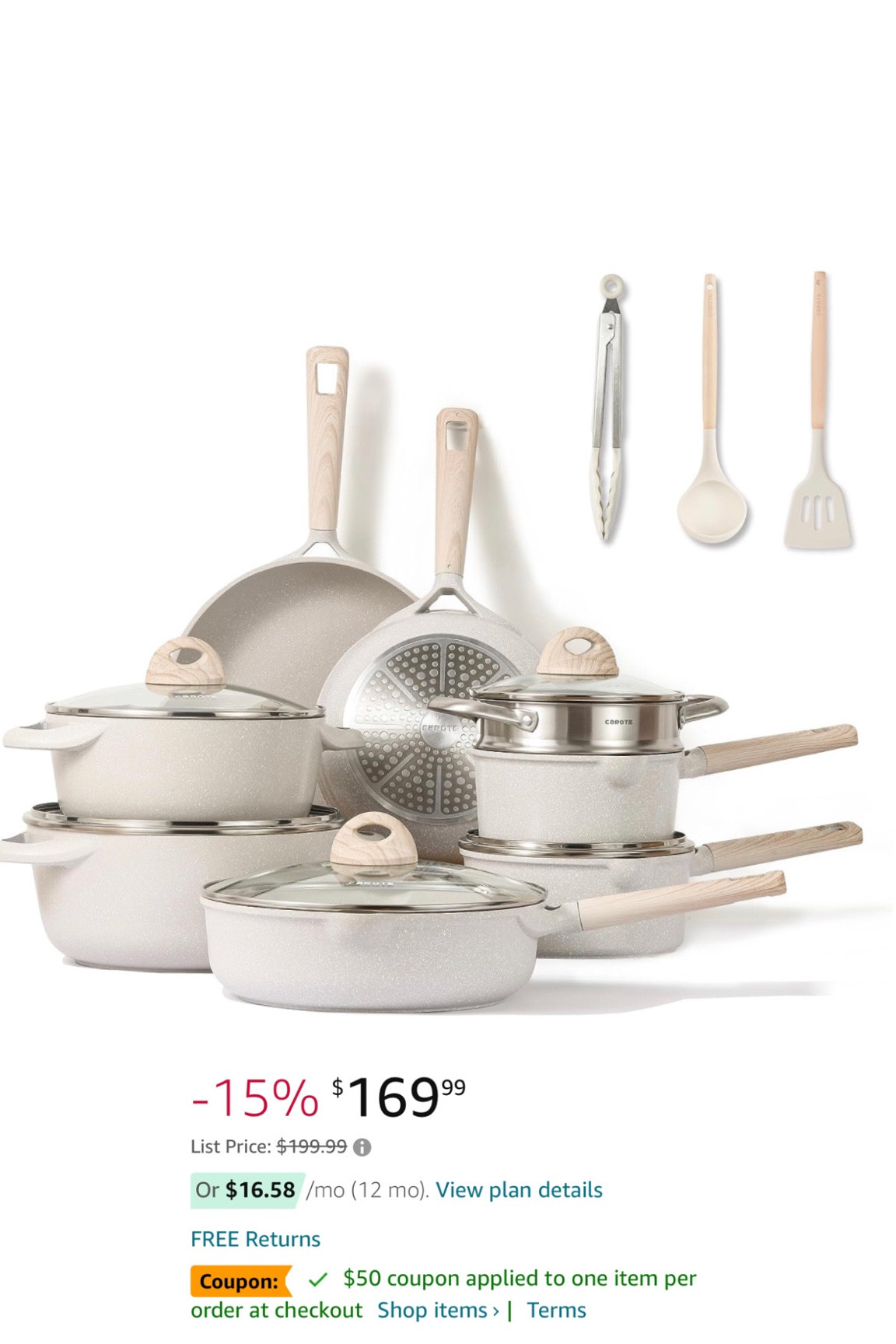 Deal of the day, 16pcs Pots and Pans Set, Nonstick Cookware Sets, with $50 coupon off at the checkout 