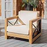 Safavieh CPT1009A Couture Curacao Brazilian Teak Outdoor Patio Club Chair, Natural/White | Amazon (US)