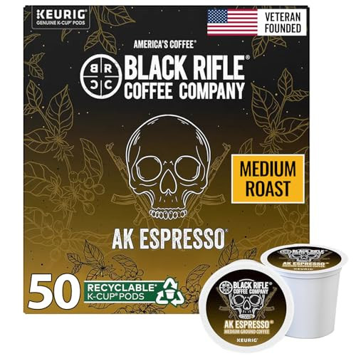 Black Rifle Coffee Company AK Espresso, 50 Count, Medium Roast K Cups - Single Serve K Cups Coffee Pods - Kcup Pods Compatible with Keurig 1.0 & 2.0 - Made from Arabica Beans | Amazon (US)