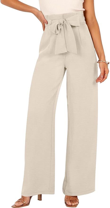 ANRABESS Womens Wide Leg Palazzo Pants Belted High Waisted Business Casual Flowy Long Trousers wi... | Amazon (US)