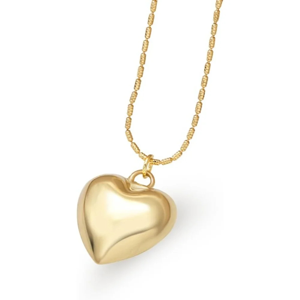 Puffy Puffed Heart Necklace – 14K Gold Plated Heart Chain with Charm, Hypoallergenic and Water-... | Walmart (US)