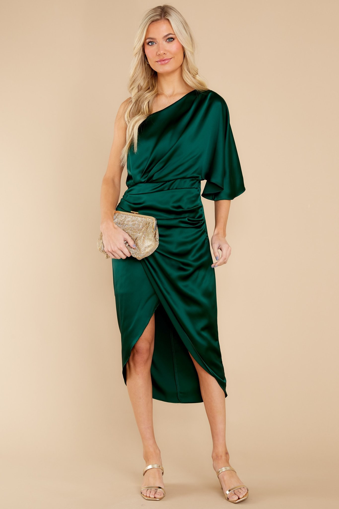 Make A Toast Dark Green One Shoulder Dress | Red Dress 