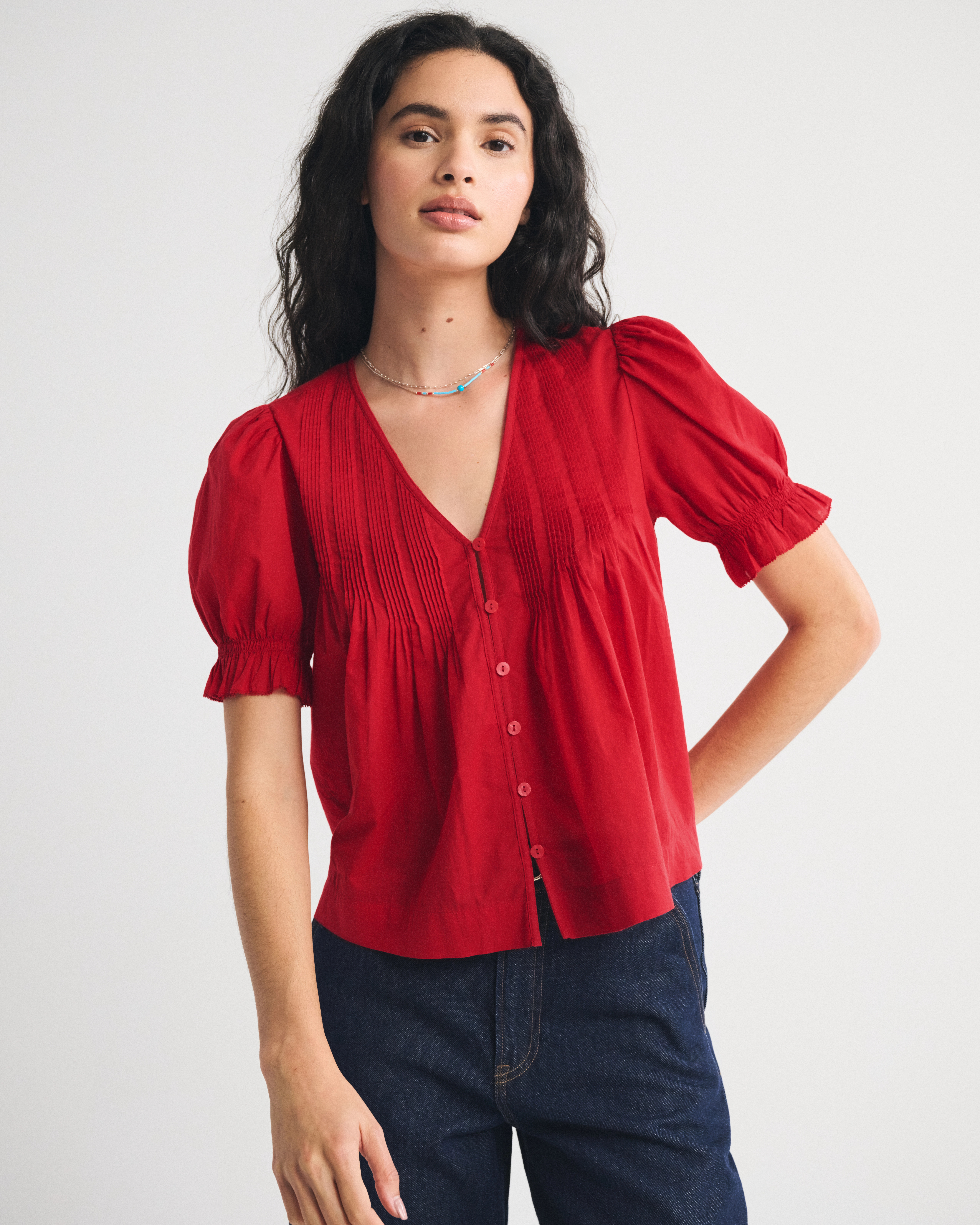 Short-Sleeve Button-Through Blouse | Abercrombie & Fitch (US)