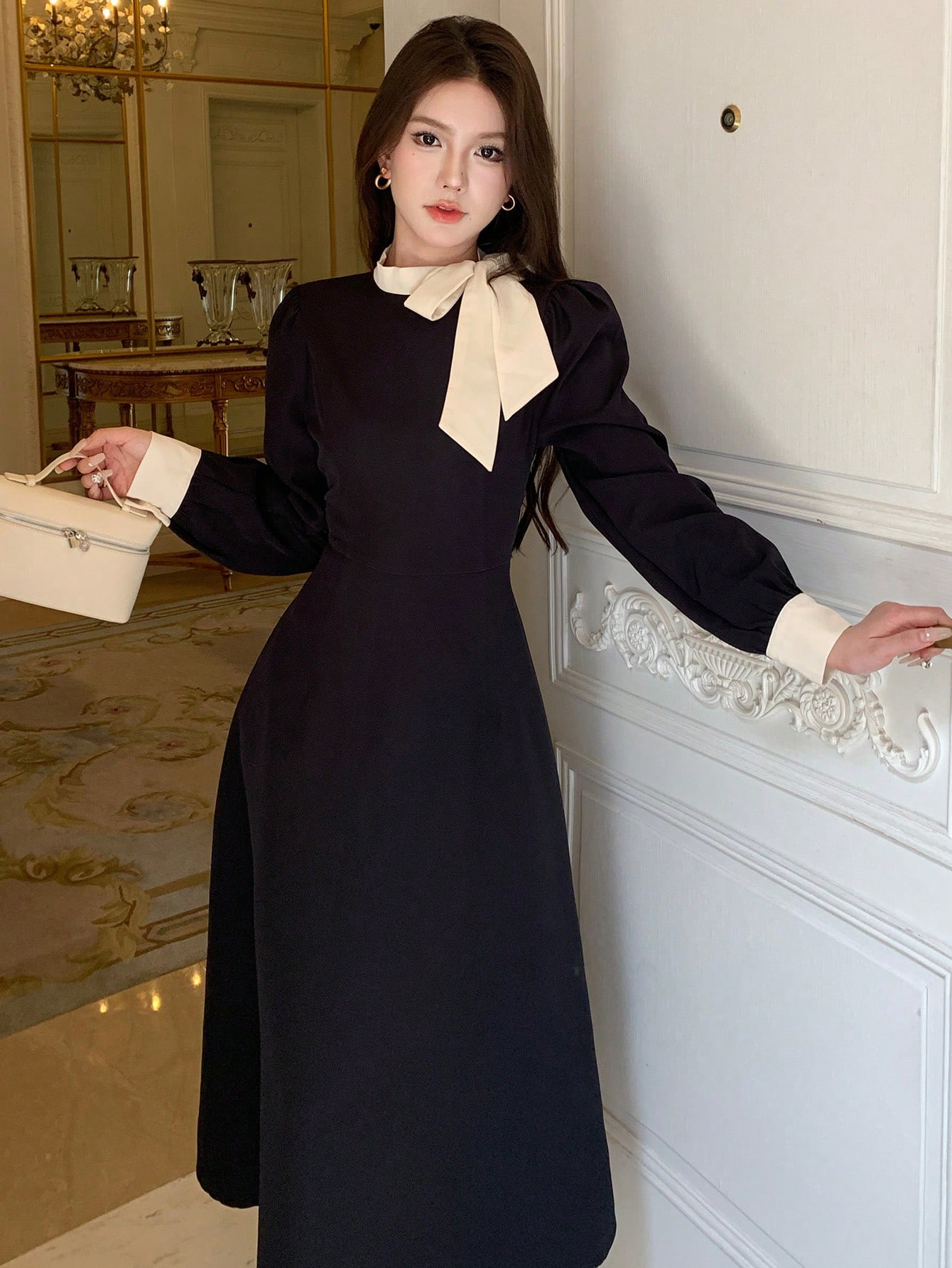 DAZY Homecoming Contrast Color Ruffle Collar Midi Dress For Women, Birthday ,New Year Eve | SHEIN... | SHEIN