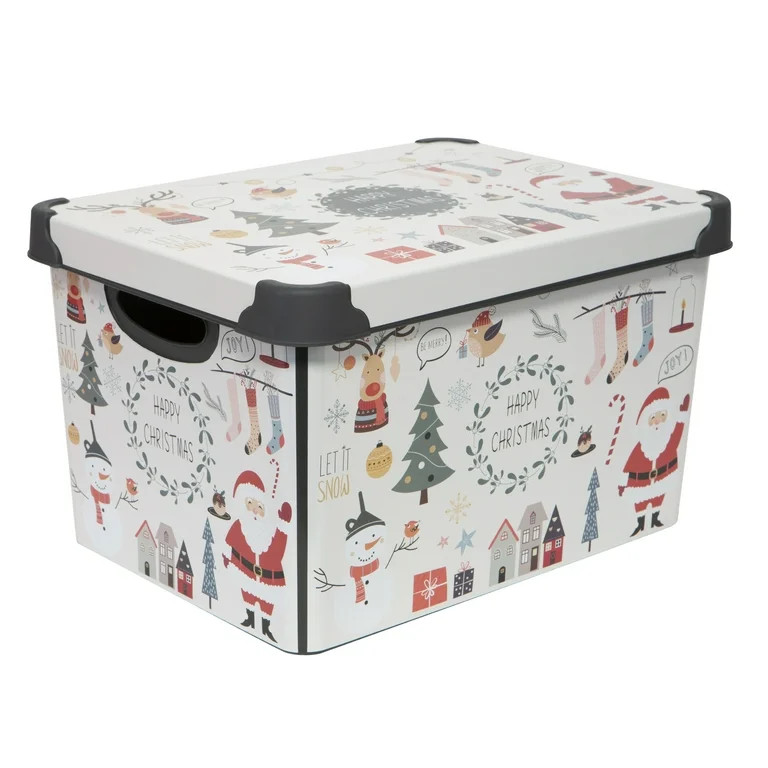 Simplify 7.48 Gallon "Happy Christmas" Design Plastic Storage Tote Bin | Walmart (US)