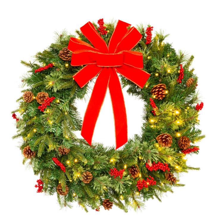 24in Pre-Lit Battery Powered Christmas Wreath Artificial Pre-Decorated Holiday Accent with 70 Lig... | Walmart (US)