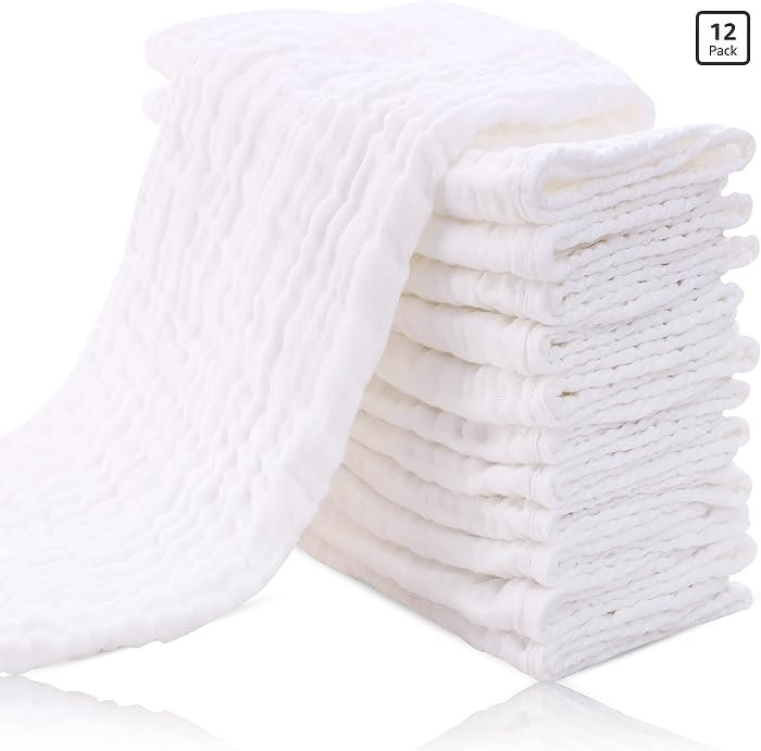 Cute Castle 12 Pack Muslin Burp Cloths for Baby - Ultra-Soft 100% Cotton Baby Washcloths - Large ... | Amazon (US)