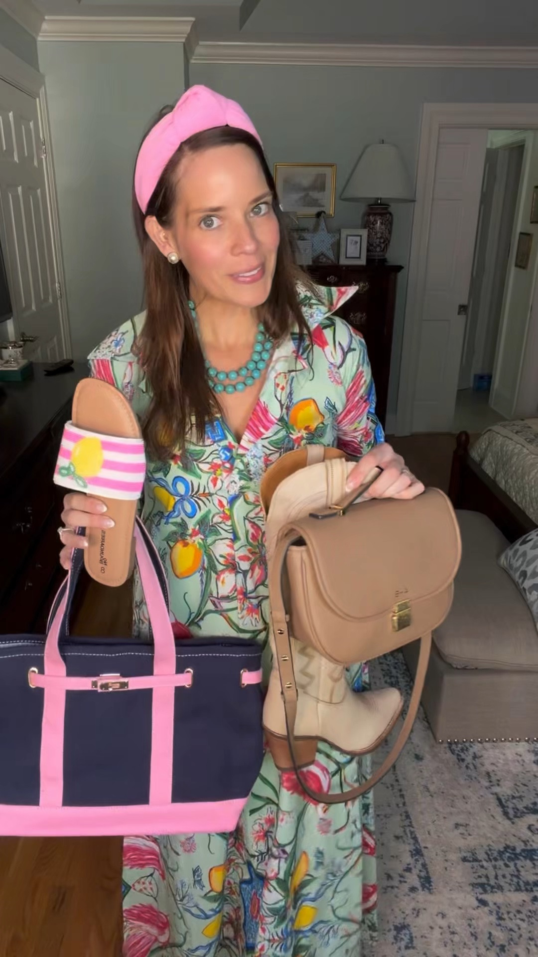 2 Ways to Style the Mint Chinoiserie Maxi Dress 💚🌺

Trying to decide which way I love this Mint Chinoiserie maxi dress styled best 💚✨ One look feels more elevated with neutral western boots and a structured bag, while the other is a little more casual and playful with striped sandals, colorful bracelets, turquoise beads, and a pink headband 💖

This gorgeous print is inspired by hand-painted chinoiserie panels and features birds, citrus, blossoms, seashells, and ribbon details layered over the prettiest soft mint backdrop 🌸 I also love the relaxed silhouette, flowy pleats, side pockets, and classic collar that make it feel polished but effortless to wear. You can style it loose for an easy breezy look or add the optional obi sash for a more defined waist ✨

Colorful maxi dress, chinoiserie dress, mint green dress, western boots outfit, casual resort wear, preppy colorful style, feminine fashion, statement dress outfit, vacation style, turquoise jewelry, pink headband outfit, elegant everyday style, colorful accessories 💚

#LTKSeasonal #LTKootd #LTKdayinmylife