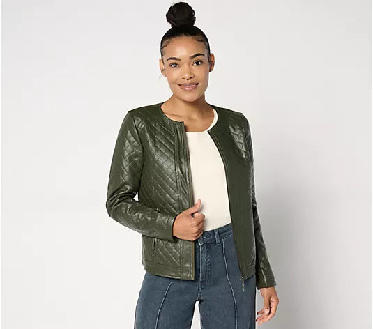 Belle by Kim Gravel Faux Leather & Ponte Quilted Zip Jacket - QVC.com | QVC