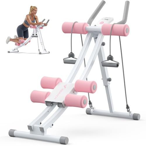 MERACH Ab Machine, Adjustable Dual Track Ab Trainer Machine, Ab Workout Equipment for Home Gym, Ergonomic Arc Track for Better Abs, Foldable Workout Machine for Full Body Workout Home Exercise (Pink) | Amazon (US)