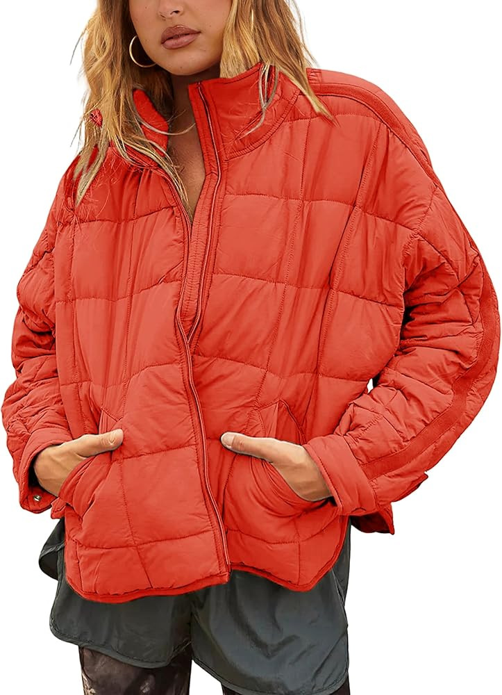 Bianstore Women's Oversized Splice Quilted Lightweight Puffer Jacket Casual Padded Coat | Amazon (US)