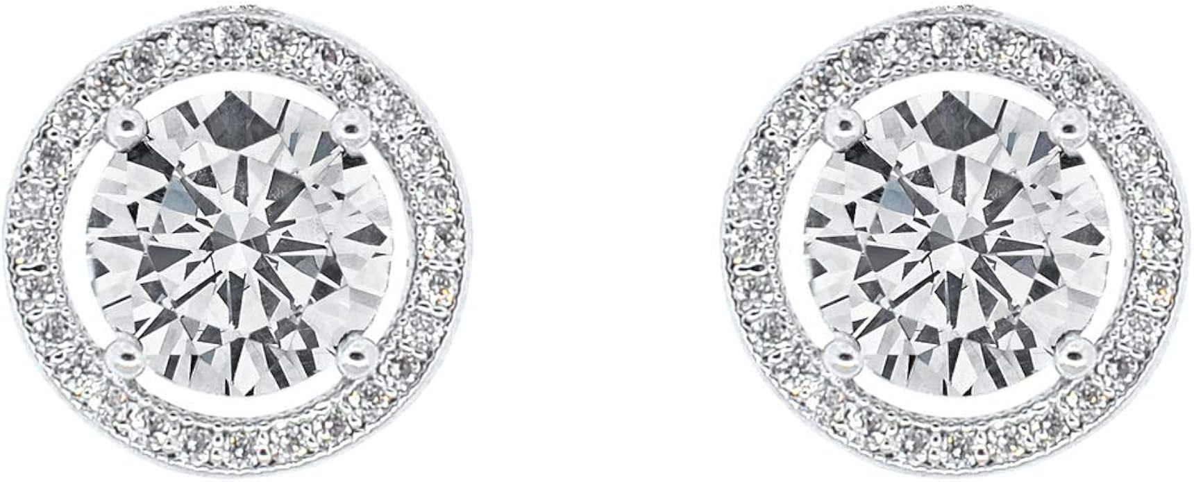 Cate & Chloe Ariel 18k White Gold Plated Halo CZ Stud Earrings, Silver Simulated Diamond Earrings... | Amazon (US)