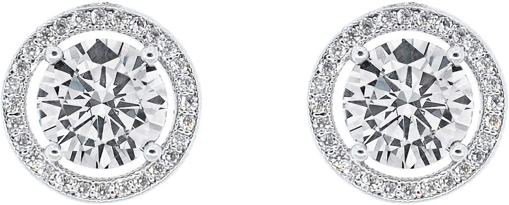 Cate & Chloe Ariel 18k White Gold Plated Halo CZ Stud Earrings, Silver Simulated Diamond Earrings... | Amazon (US)