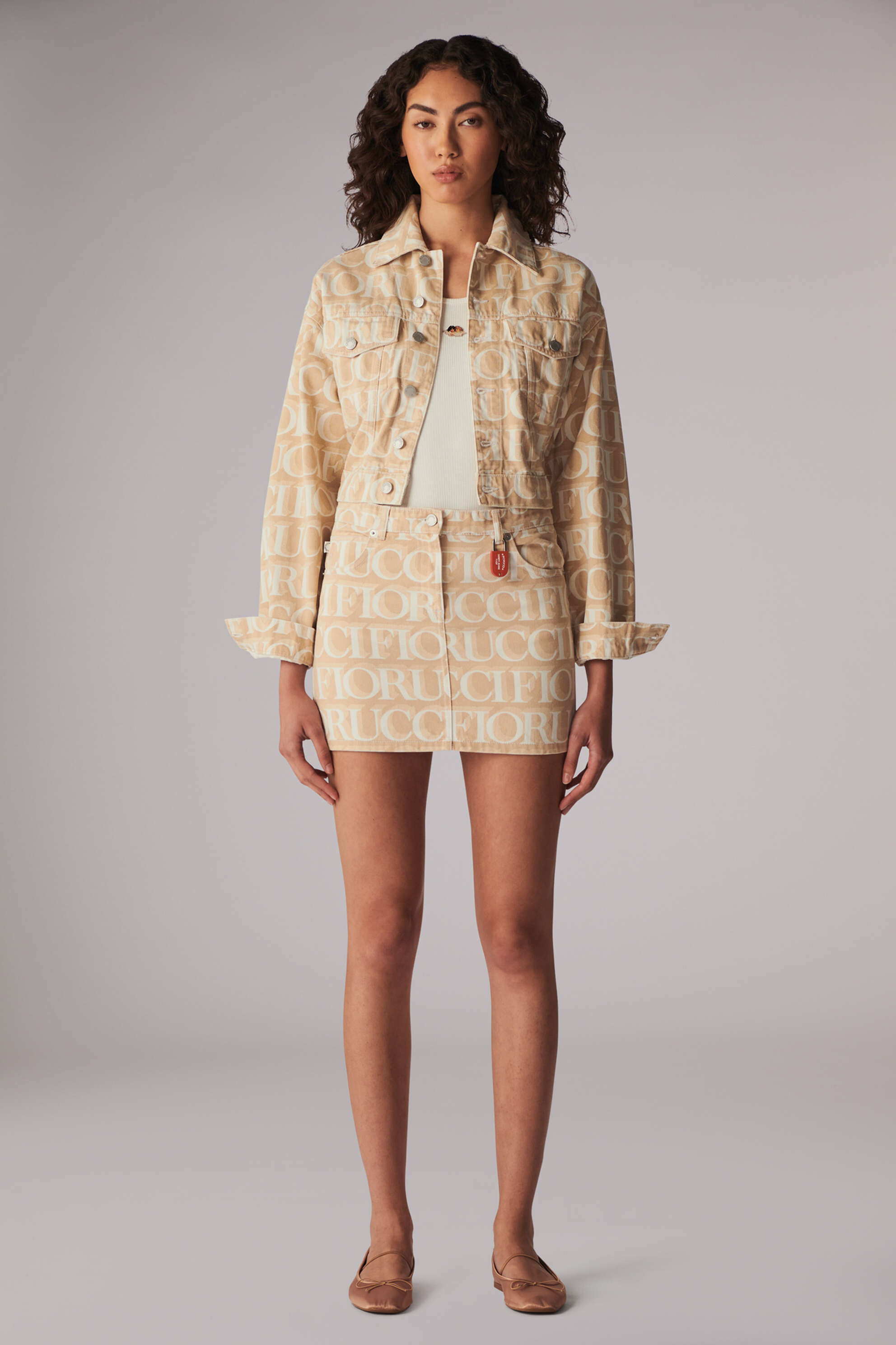 Laser Monogram Denim Mini Skirt Cream | Fiorucci