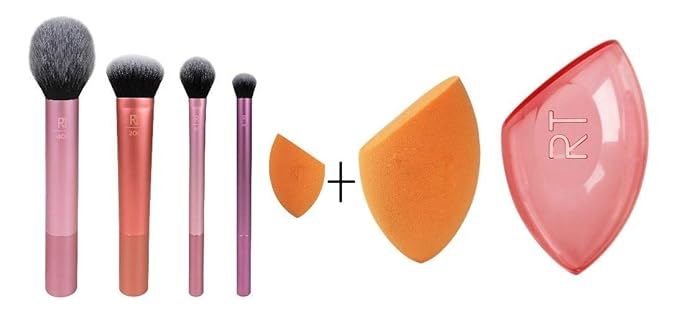 Real Techniques Makeup Brush Set with Travel Sponge Blender for Eyeshadow, Foundation, Blush, and... | Amazon (US)