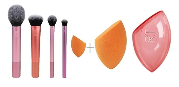 Real Techniques Makeup Brush Set with Travel Sponge Blender for Eyeshadow, Foundation, Blush, and... | Amazon (US)