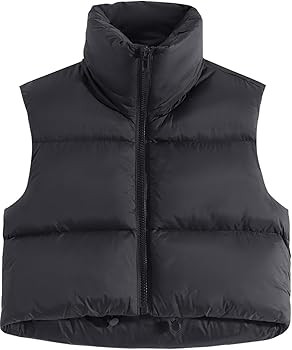 Fuinloth Women's Padded Vest, High Stand Collar Lightweight Zip Crop Puffer Gilet | Amazon (US)