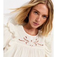 Women's Cream Broderie Anglaise Frill Trim Blouse New Look | New Look (UK)