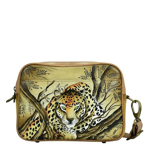 Anna by Anuschka Women's Hand-Painted Genuine Leather Twin Zippered Crossbody - African Leopard Tan | Amazon (US)