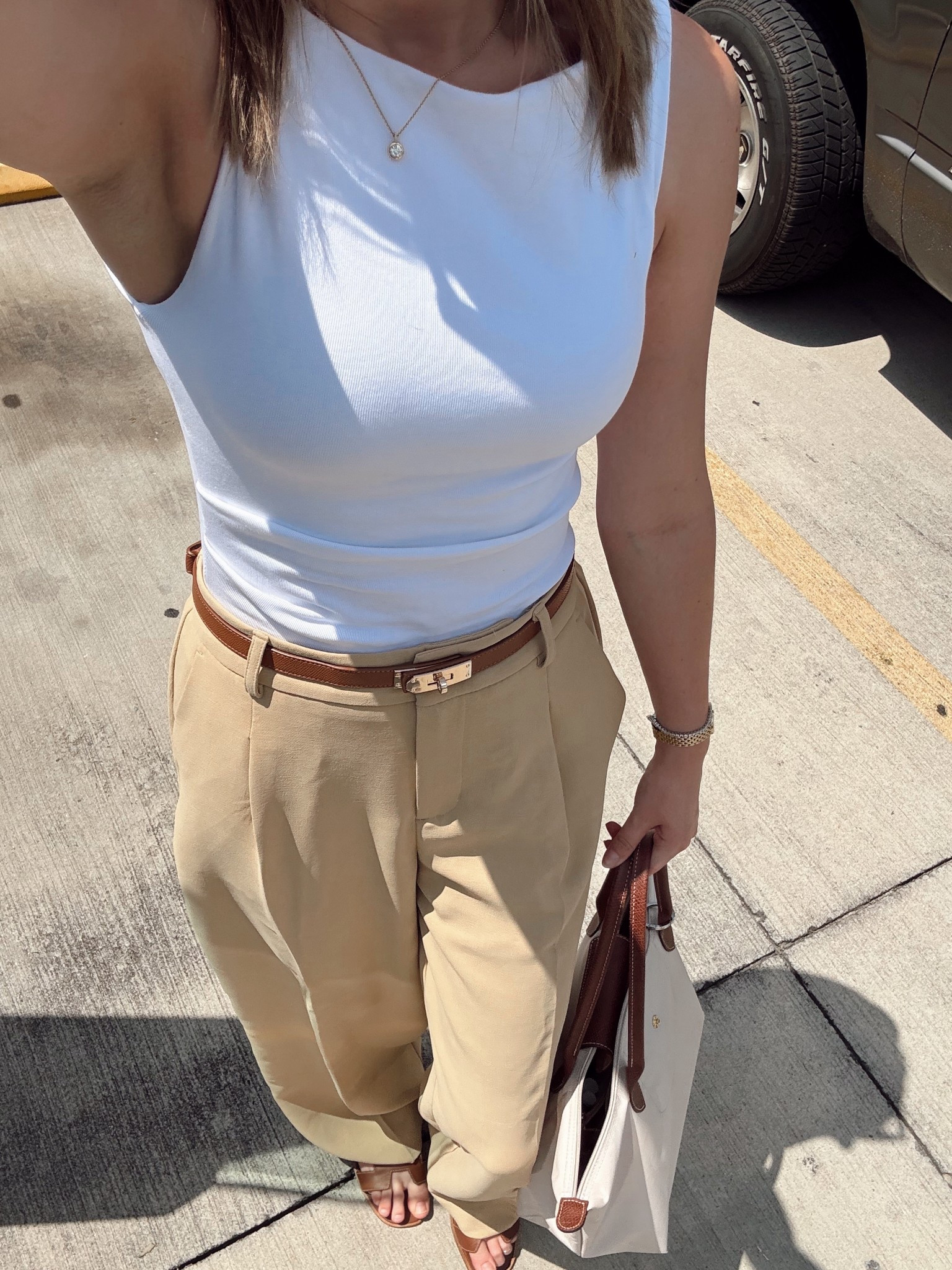 What I wore to the airport
Stretch loose trousers, white boat neck tank top and Hermes orange sandals + Longchamp purse to carry everything for the 7 hour flight
Travel outfits, travel outfit, elevated style 

#LTKShoeCrush #LTKStyleTip #LTKTravel