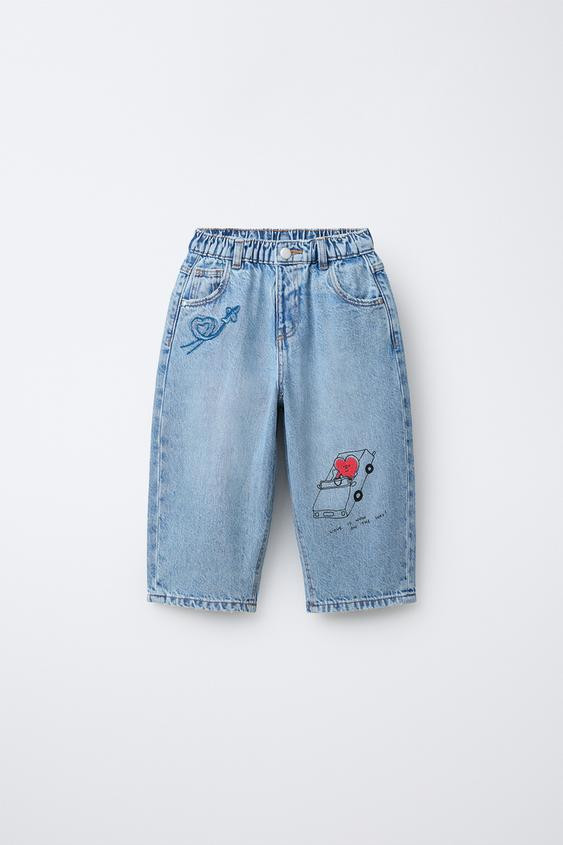 ORFAYO © BAGGY JEANS WITH EMBROIDERED HEARTS | Zara US