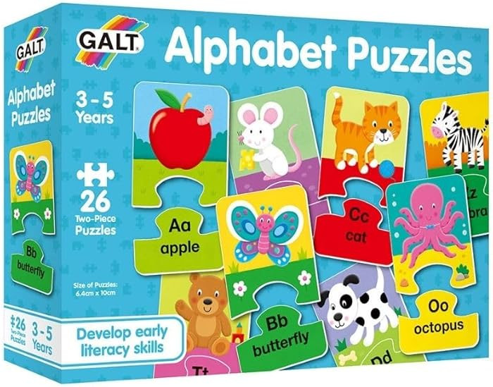 Galt Alphabet Puzzles - Fun and Colourful Early Learning 2 Pc Jigsaw Puzzles - Set of 26 Two Piec... | Amazon (UK)