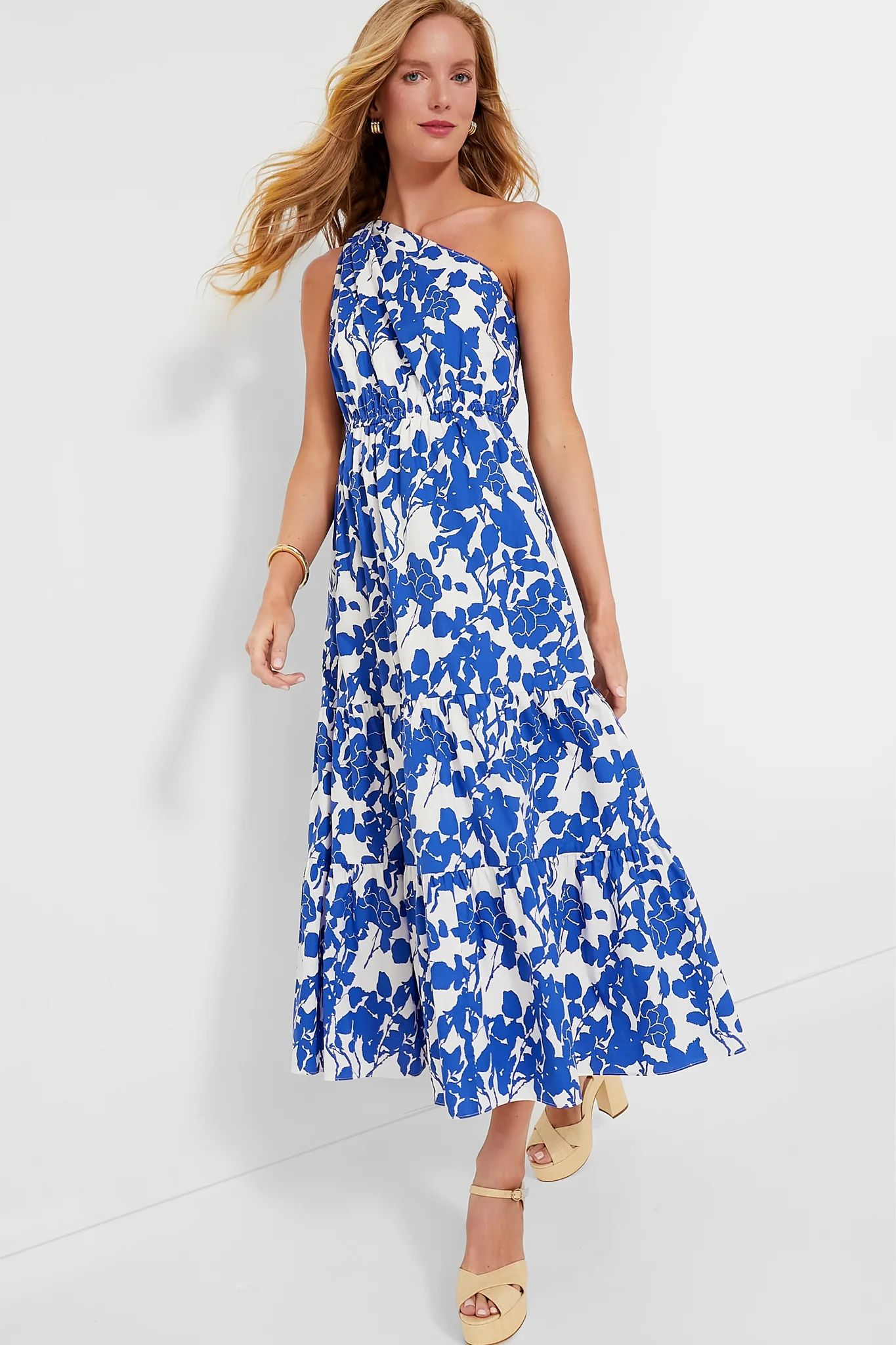 Blue Floral One Shoulder Sybil Maxi Dress | Tuckernuck (US)