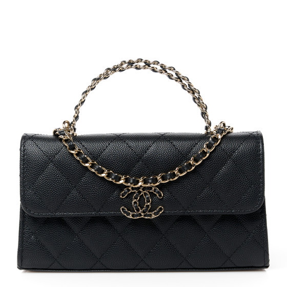 Caviar Quilted Chain Top Handle Phone Holder With Chain Black | FASHIONPHILE (US)