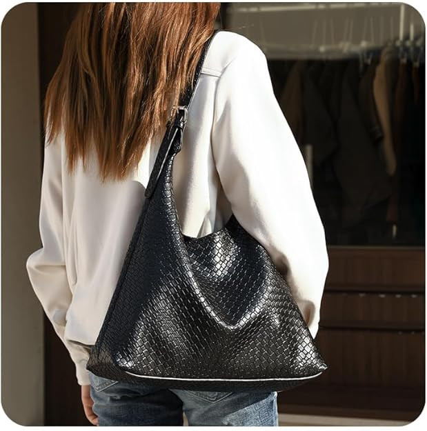 Woven Hobo Bags for Women Trendy Lightweight Soft Foldable Leather Tote bag for Women with Coin P... | Amazon (US)