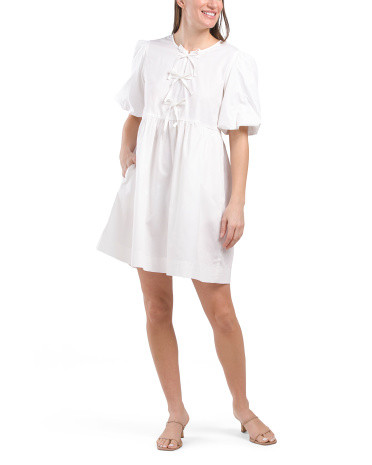 Bow Front Bubble Sleeve Day Mini Dress | TJ Maxx