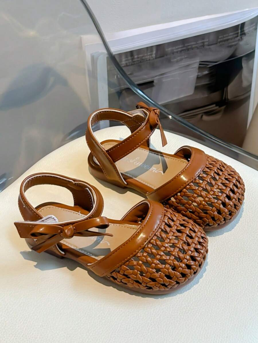 New Summer Style Girls' Sandals, Toddler Weaved Leather Shoes, Soft Non-Slip Flat Bottom Sandals ... | SHEIN