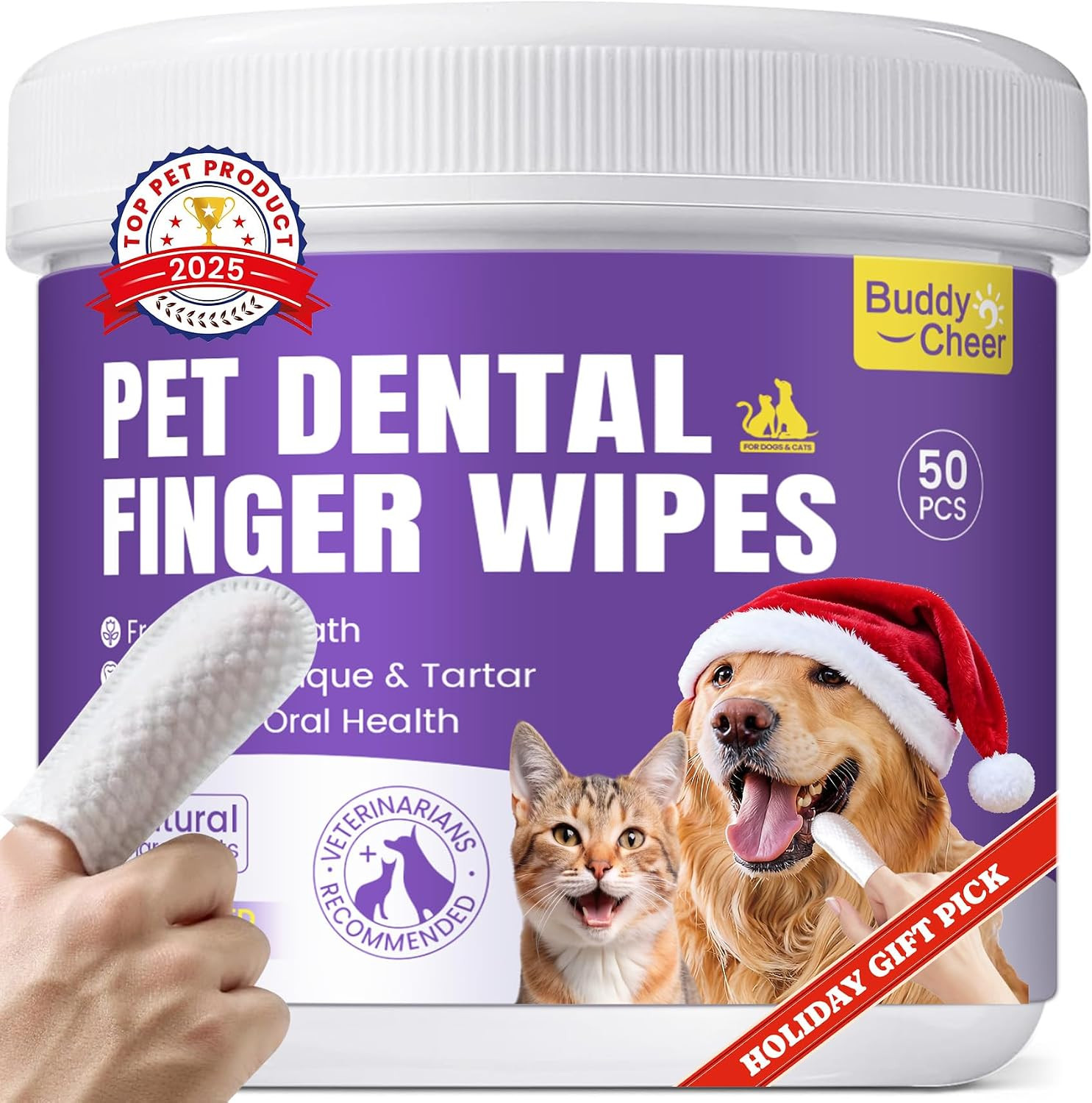 No-Rinse Dog Dental Care Wipes, Cat & Dog tooth brushing kit, Dog Wipes for Pet & Cat Teeth Cleaning, Dog toothbrush Finger Dental Wipes to Remove Plaque & Tartar, Disposable Dog Wipes - 50 Count | Amazon (US)