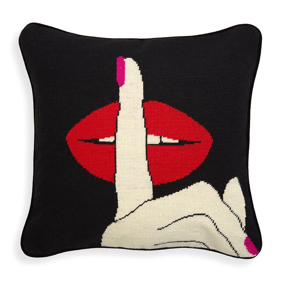 Lips Hush Needlepoint Throw Pillow | Jonathan Adler US