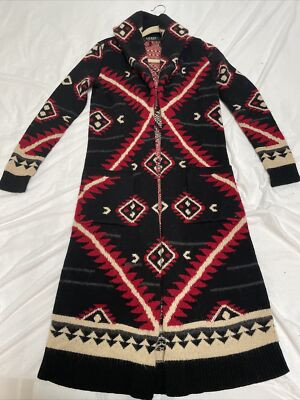 200 Ralph Lauren Wool Blend Long Cardigan Duster Sweater Coat Aztec XXS | eBay US
